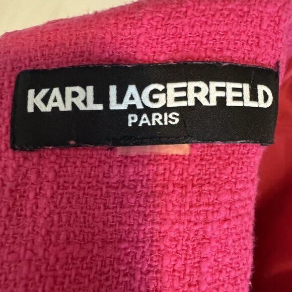 KARL LAGERFELD Paris Tweed Short Sleeve Dress Size Medium Hot Pink Gold Classy - Picture 5 of 16